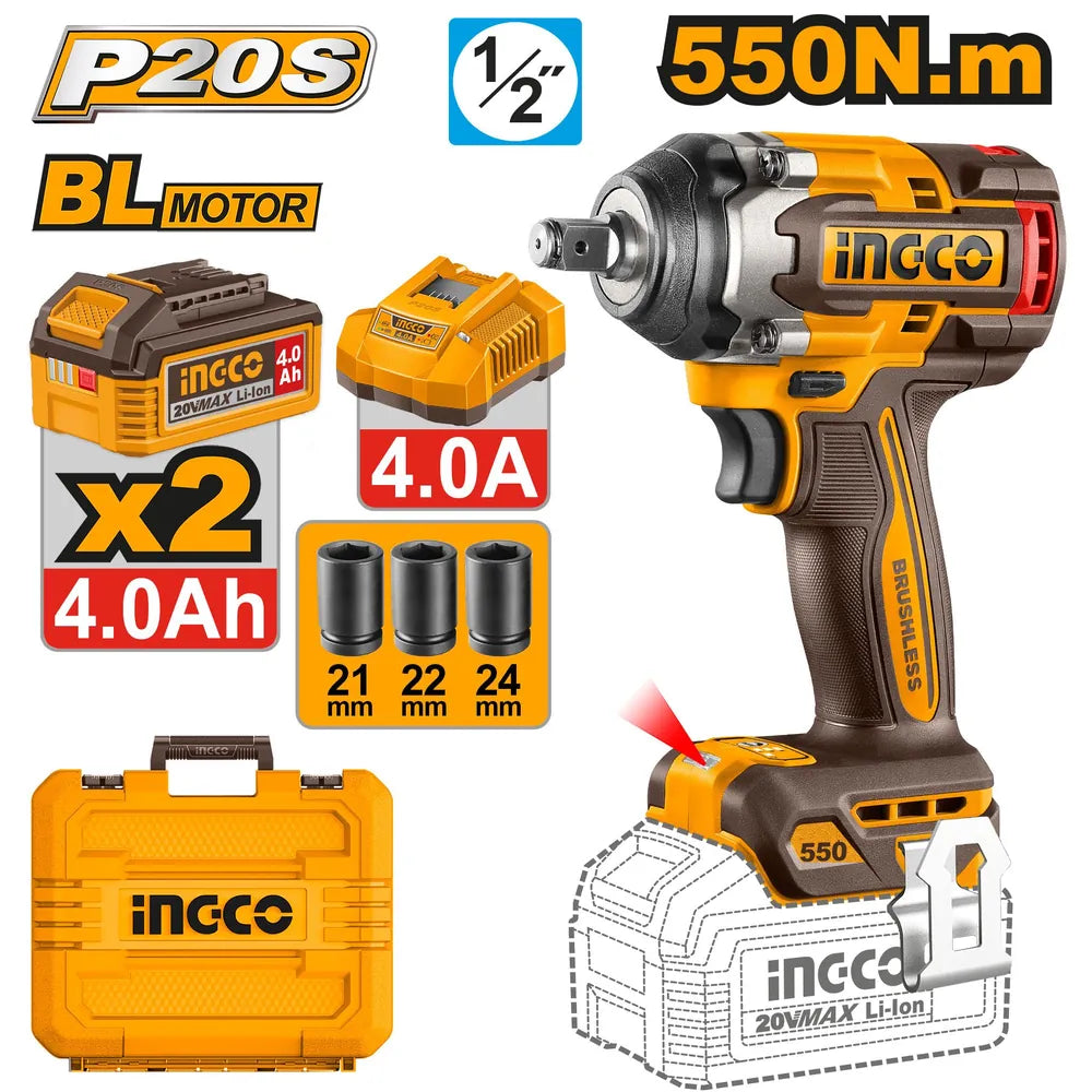 20V Cordless Impact Wrench Brushless 550Nm - INGCO
